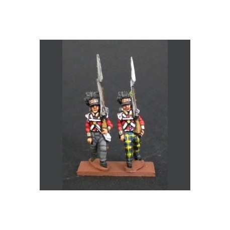 Infantry of the Highland Infantry flanking company marching with trousers